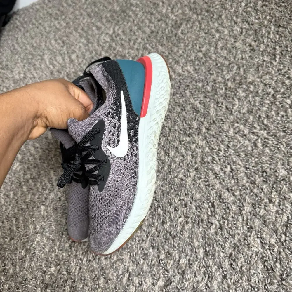 Nike Epic React Flyknit Shoes Youth 7 Gunsmoke Teal Running Sneakers - Picture 2 of 8